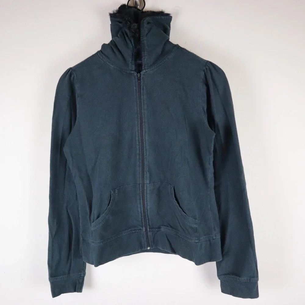 Mossimo Women's Full Zip‎ Stretch Hoodie Faux Fur Trim Hood Size Small 18.5x21.5